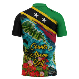 Saint Kitts And Nevis Zipper Polo Shirt Caribbean Pride Tropical Island Map Pelican Floral