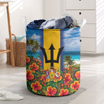 Barbados Trident Coat Of Arms Laundry Basket Caribbean Pride Tropical Beach Floral Map