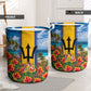 Barbados Trident Coat Of Arms Laundry Basket Caribbean Pride Tropical Beach Floral Map