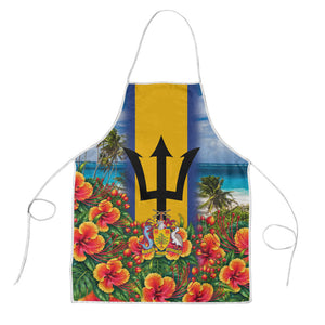 Barbados Trident Coat Of Arms Apron Caribbean Pride Tropical Beach Floral Map