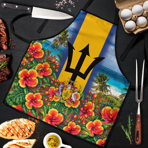Barbados Trident Coat Of Arms Apron Caribbean Pride Tropical Beach Floral Map