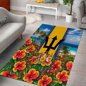 Barbados Trident Coat Of Arms Area Rug Caribbean Pride Tropical Beach Floral Map