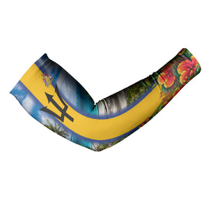 Barbados Trident Coat Of Arms Arm Sleeves Caribbean Pride Tropical Beach Floral Map