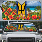Barbados Trident Coat Of Arms Auto Sun Shade Caribbean Pride Tropical Beach Floral Map