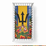 Barbados Trident Coat Of Arms Baby Bed Cover Caribbean Pride Tropical Beach Floral Map