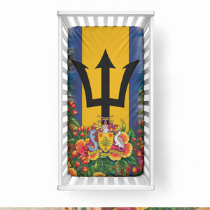 Barbados Trident Coat Of Arms Baby Bed Cover Caribbean Pride Tropical Beach Floral Map