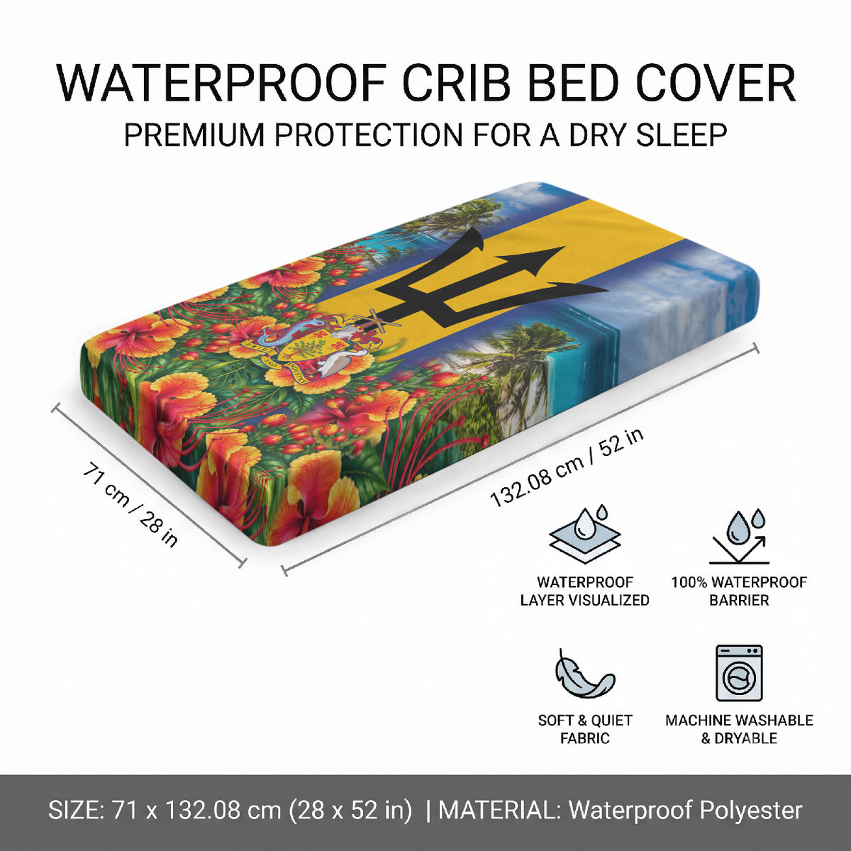 Barbados Trident Coat Of Arms Baby Bed Cover Caribbean Pride Tropical Beach Floral Map