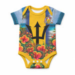 Barbados Trident Coat Of Arms Baby Onesie Caribbean Pride Tropical Beach Floral Map