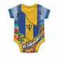 Barbados Trident Coat Of Arms Baby Onesie Caribbean Pride Tropical Beach Floral Map