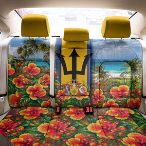 Barbados Trident Coat Of Arms Back Car Seat Cover Caribbean Pride Tropical Beach Floral Map
