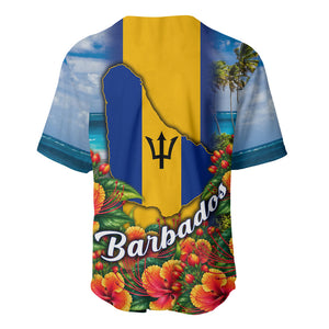 Barbados Trident Coat Of Arms Baseball Jersey Caribbean Pride Tropical Beach Floral Map