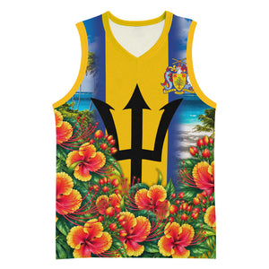 Barbados Trident Coat Of Arms Basketball Jersey Caribbean Pride Tropical Beach Floral Map