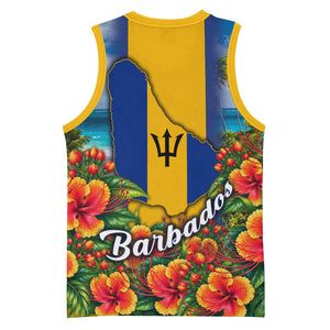 Barbados Trident Coat Of Arms Basketball Jersey Caribbean Pride Tropical Beach Floral Map