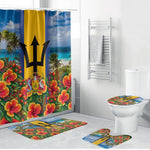 Barbados Trident Coat Of Arms Bathroom Set Caribbean Pride Tropical Beach Floral Map