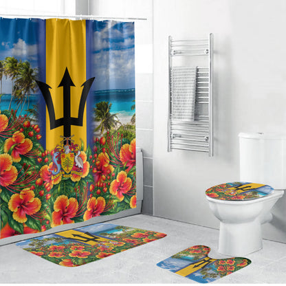 Barbados Trident Coat Of Arms Bathroom Set Caribbean Pride Tropical Beach Floral Map