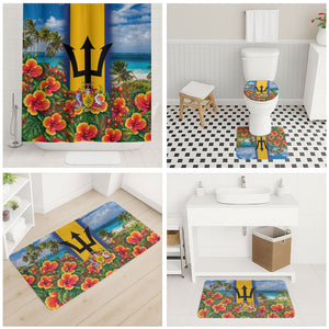Barbados Trident Coat Of Arms Bathroom Set Caribbean Pride Tropical Beach Floral Map