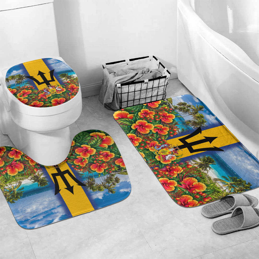 Barbados Trident Coat Of Arms Bathroom Set Caribbean Pride Tropical Beach Floral Map