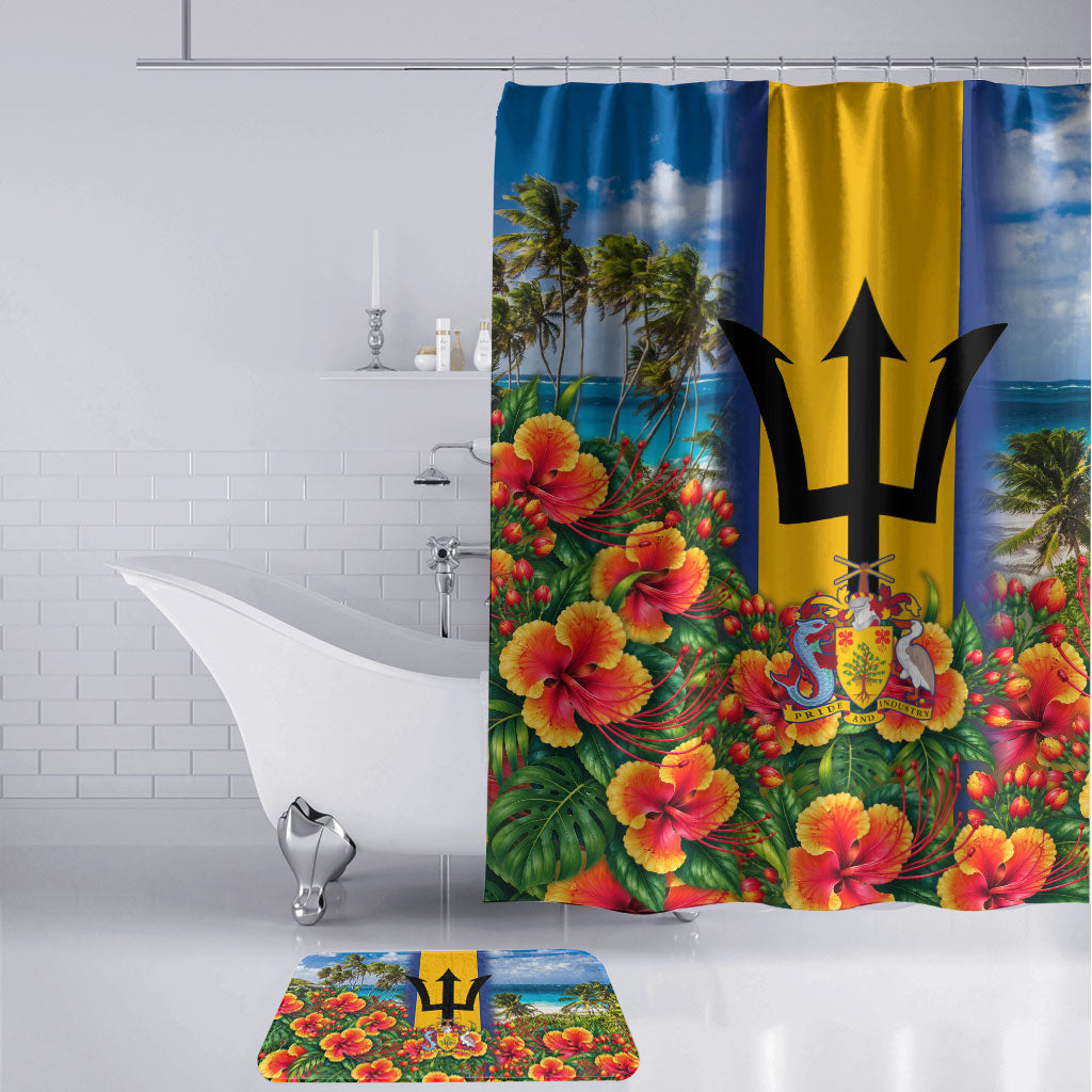 Barbados Trident Coat Of Arms Bathroom Set Caribbean Pride Tropical Beach Floral Map