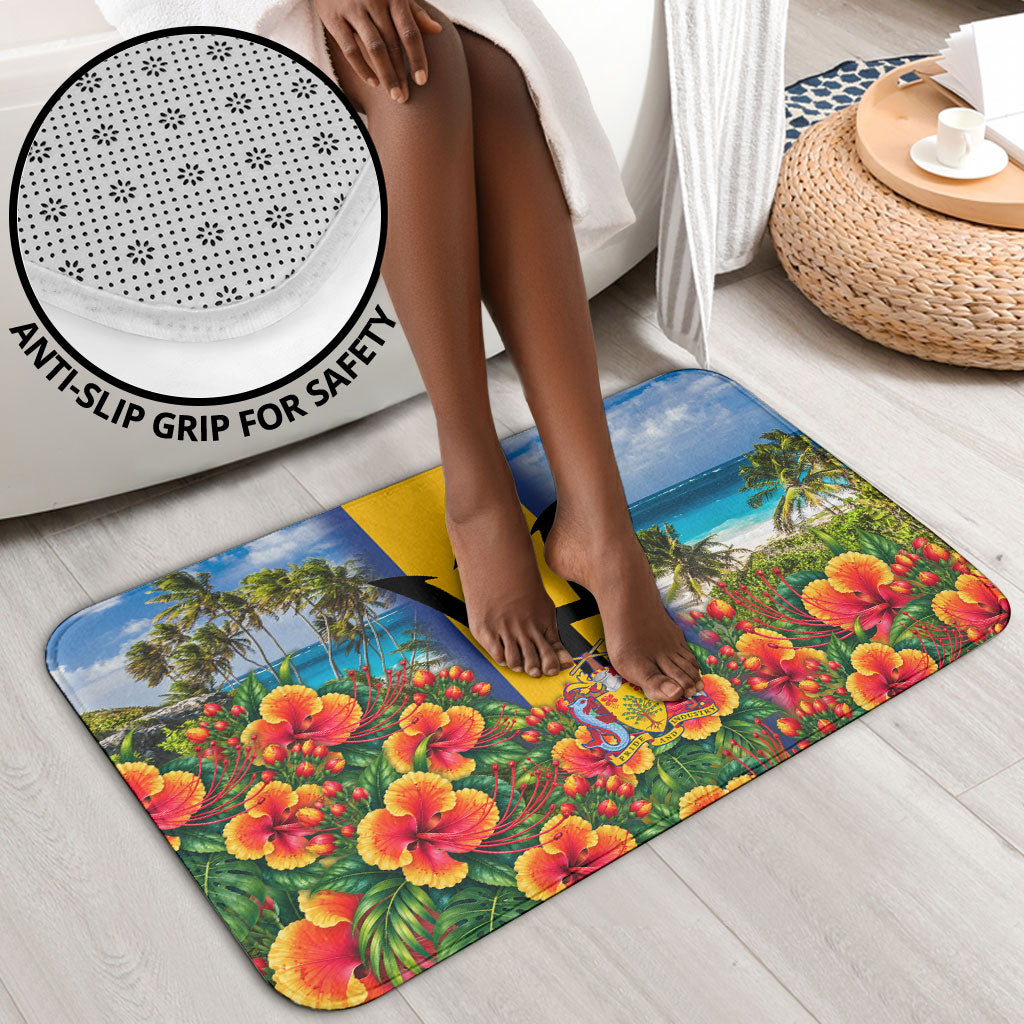 Barbados Trident Coat Of Arms Bathroom Set Caribbean Pride Tropical Beach Floral Map