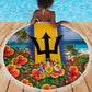 Barbados Trident Coat Of Arms Beach Blanket Caribbean Pride Tropical Beach Floral Map