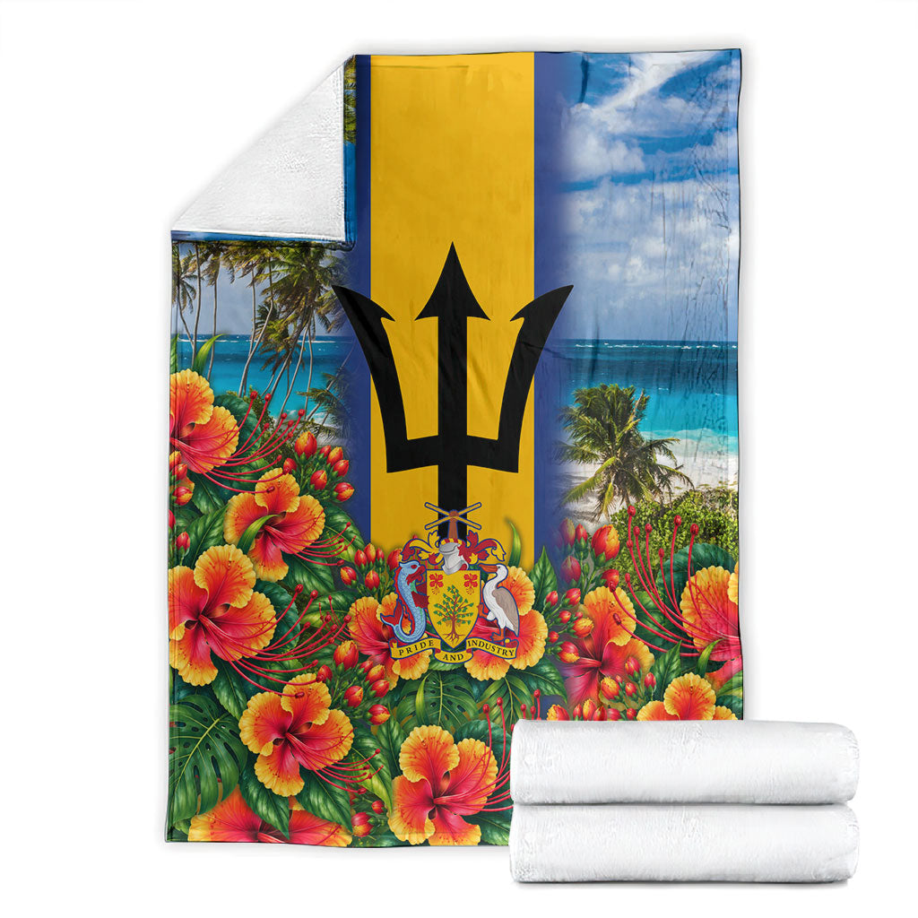 Barbados Trident Coat Of Arms Blanket Caribbean Pride Tropical Beach Floral Map