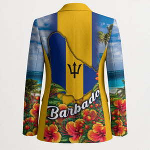 Barbados Trident Coat Of Arms Blazer Caribbean Pride Tropical Beach Floral Map