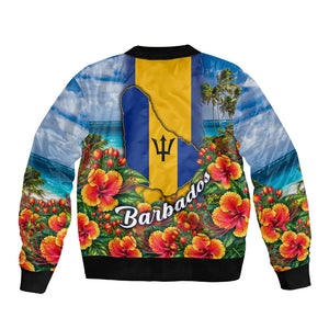 Barbados Trident Coat Of Arms Bomber Jacket Caribbean Pride Tropical Beach Floral Map