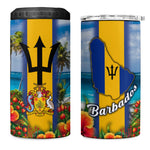 Barbados Trident Coat Of Arms 4 in 1 Can Cooler Tumbler Caribbean Pride Tropical Beach Floral Map