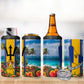 Barbados Trident Coat Of Arms 4 in 1 Can Cooler Tumbler Caribbean Pride Tropical Beach Floral Map