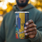 Barbados Trident Coat Of Arms 4 in 1 Can Cooler Tumbler Caribbean Pride Tropical Beach Floral Map