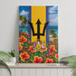 Barbados Trident Coat Of Arms Canvas Wall Art Caribbean Pride Tropical Beach Floral Map