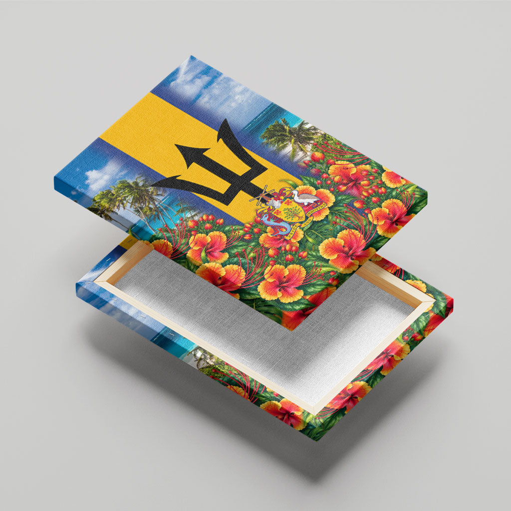 Barbados Trident Coat Of Arms Canvas Wall Art Caribbean Pride Tropical Beach Floral Map