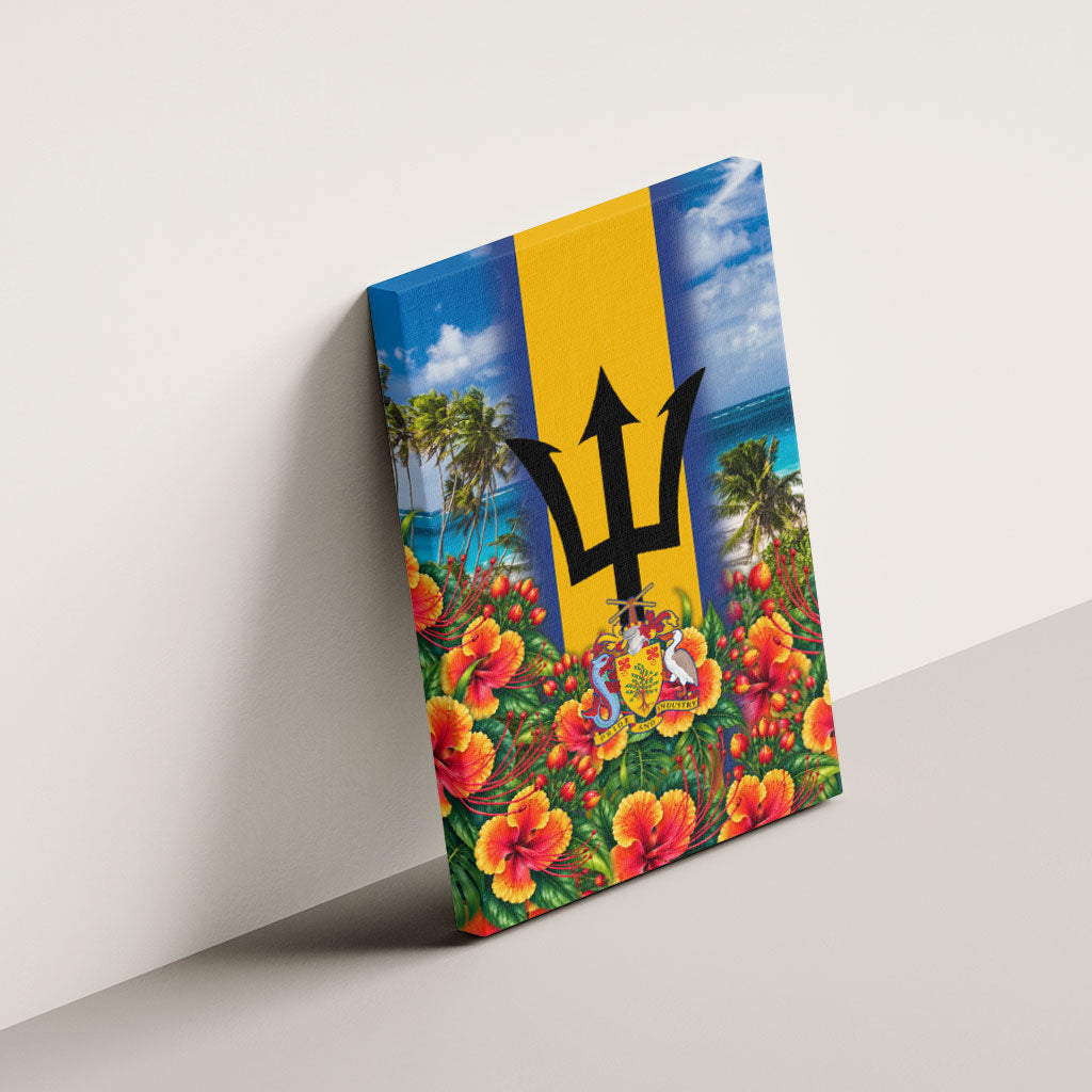 Barbados Trident Coat Of Arms Canvas Wall Art Caribbean Pride Tropical Beach Floral Map
