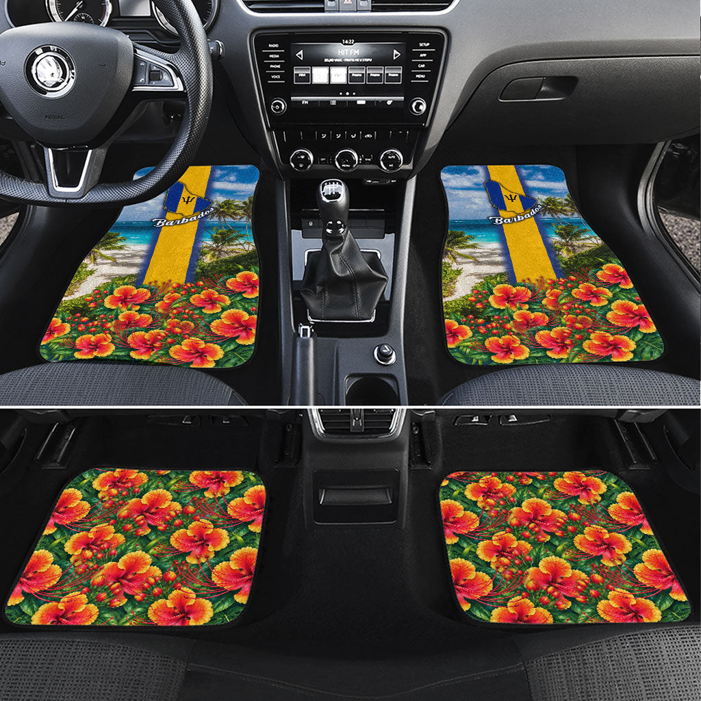 Barbados Trident Coat Of Arms Car Mats Caribbean Pride Tropical Beach Floral Map