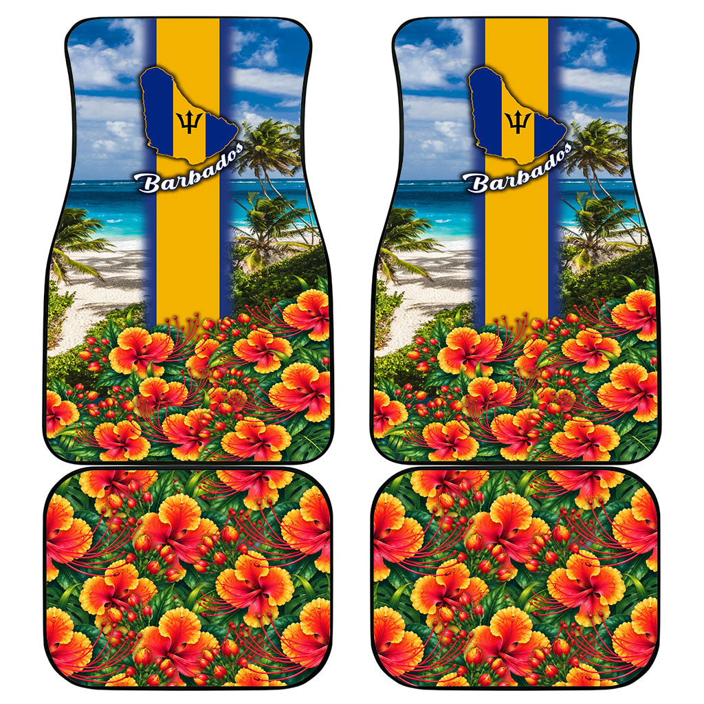 Barbados Trident Coat Of Arms Car Mats Caribbean Pride Tropical Beach Floral Map
