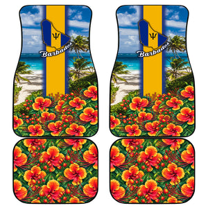 Barbados Trident Coat Of Arms Car Mats Caribbean Pride Tropical Beach Floral Map
