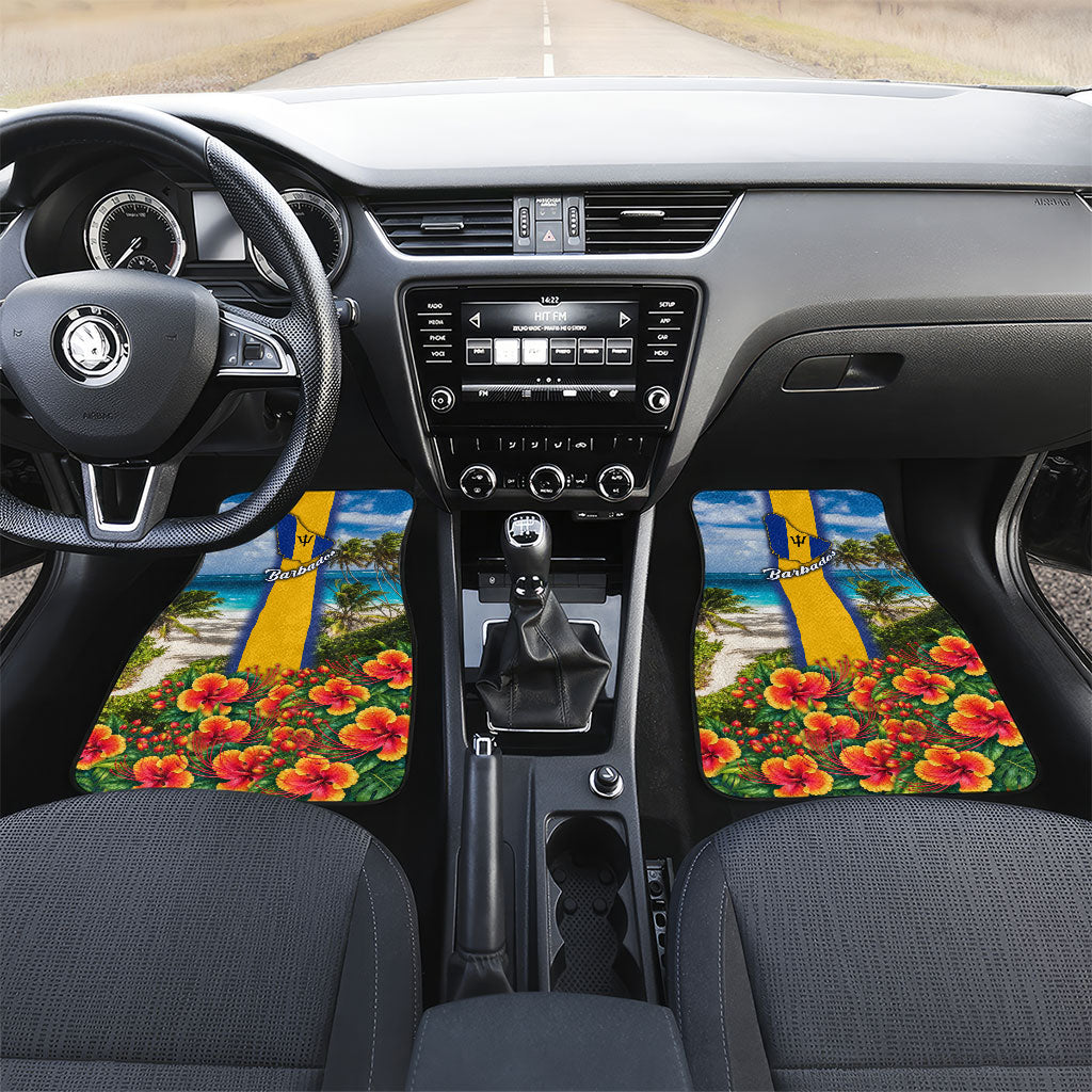 Barbados Trident Coat Of Arms Car Mats Caribbean Pride Tropical Beach Floral Map