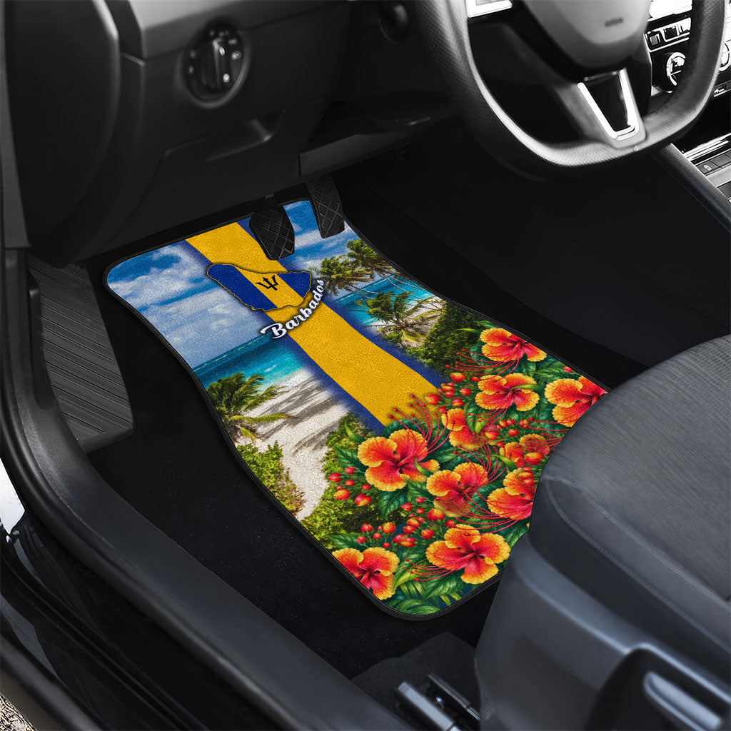 Barbados Trident Coat Of Arms Car Mats Caribbean Pride Tropical Beach Floral Map