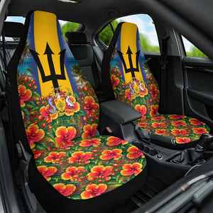 Barbados Trident Coat Of Arms Car Seat Cover Caribbean Pride Tropical Beach Floral Map
