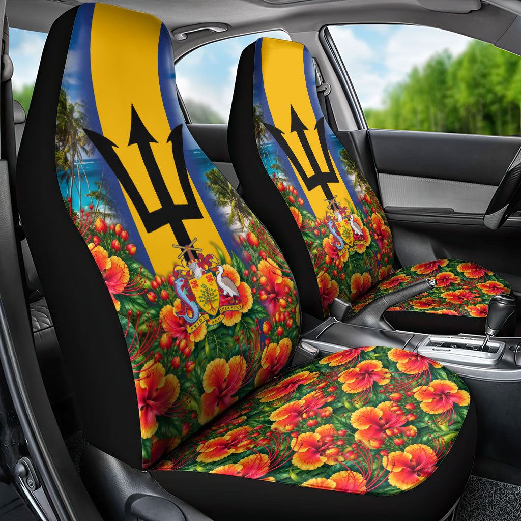 Barbados Trident Coat Of Arms Car Seat Cover Caribbean Pride Tropical Beach Floral Map