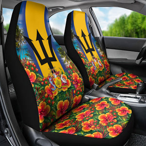 Barbados Trident Coat Of Arms Car Seat Cover Caribbean Pride Tropical Beach Floral Map