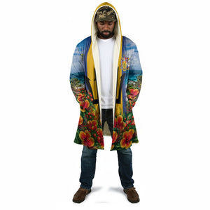 Barbados Trident Coat Of Arms Cloak Caribbean Pride Tropical Beach Floral Map