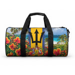 Barbados Trident Coat Of Arms Duffle Bag Caribbean Pride Tropical Beach Floral Map
