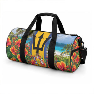 Barbados Trident Coat Of Arms Duffle Bag Caribbean Pride Tropical Beach Floral Map