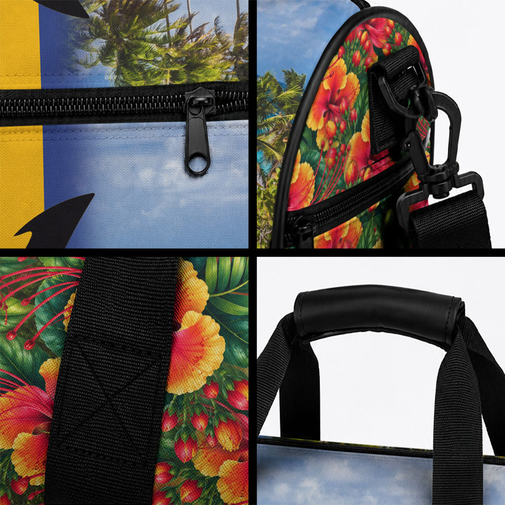Barbados Trident Coat Of Arms Duffle Bag Caribbean Pride Tropical Beach Floral Map