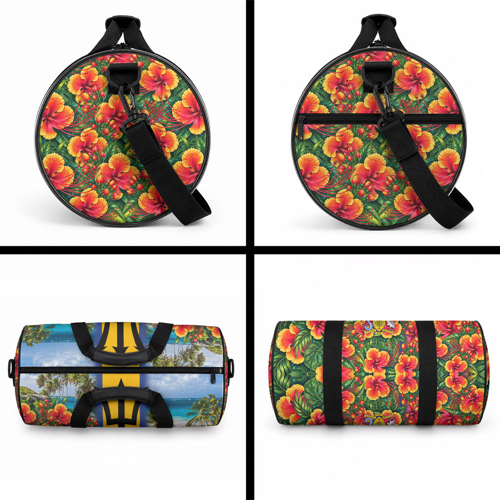 Barbados Trident Coat Of Arms Duffle Bag Caribbean Pride Tropical Beach Floral Map