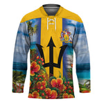 Barbados Trident Coat Of Arms Hockey Jersey Caribbean Pride Tropical Beach Floral Map