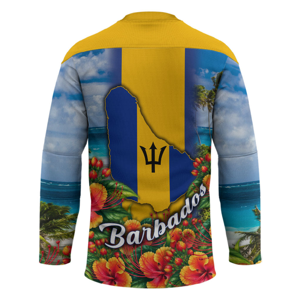 Barbados Trident Coat Of Arms Hockey Jersey Caribbean Pride Tropical Beach Floral Map