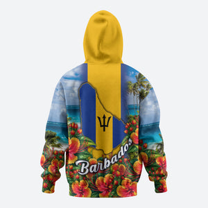 Barbados Trident Coat Of Arms Hoodie Caribbean Pride Tropical Beach Floral Map