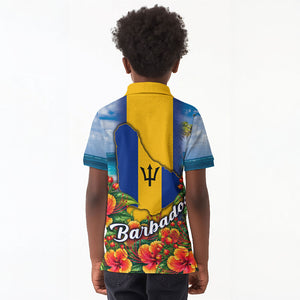 Barbados Trident Coat Of Arms Kid Polo Shirt Caribbean Pride Tropical Beach Floral Map